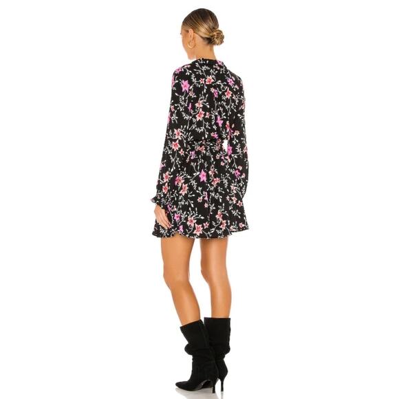 Free People Lighten Up Floral Long Sleeve Collared Black Pink Mini Dress Medium - Picture 4 of 10